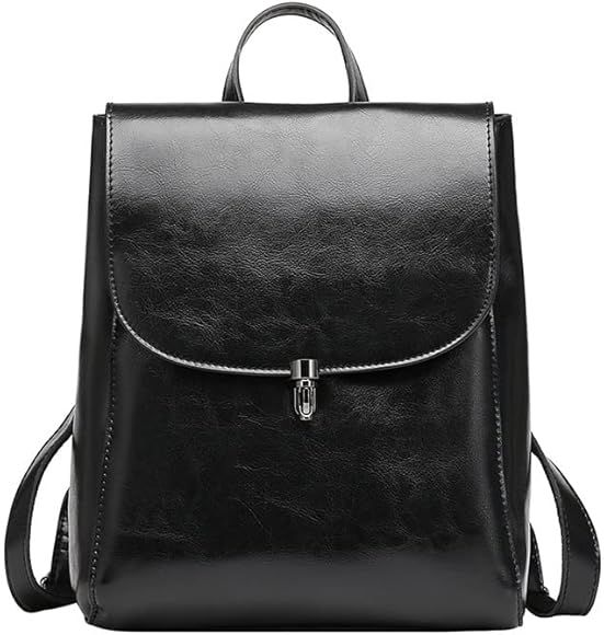 Genuine Leather Small Backpack Purse for Women Medium Size All Black Back Pack Ladies Designer Ca... | Amazon (US)