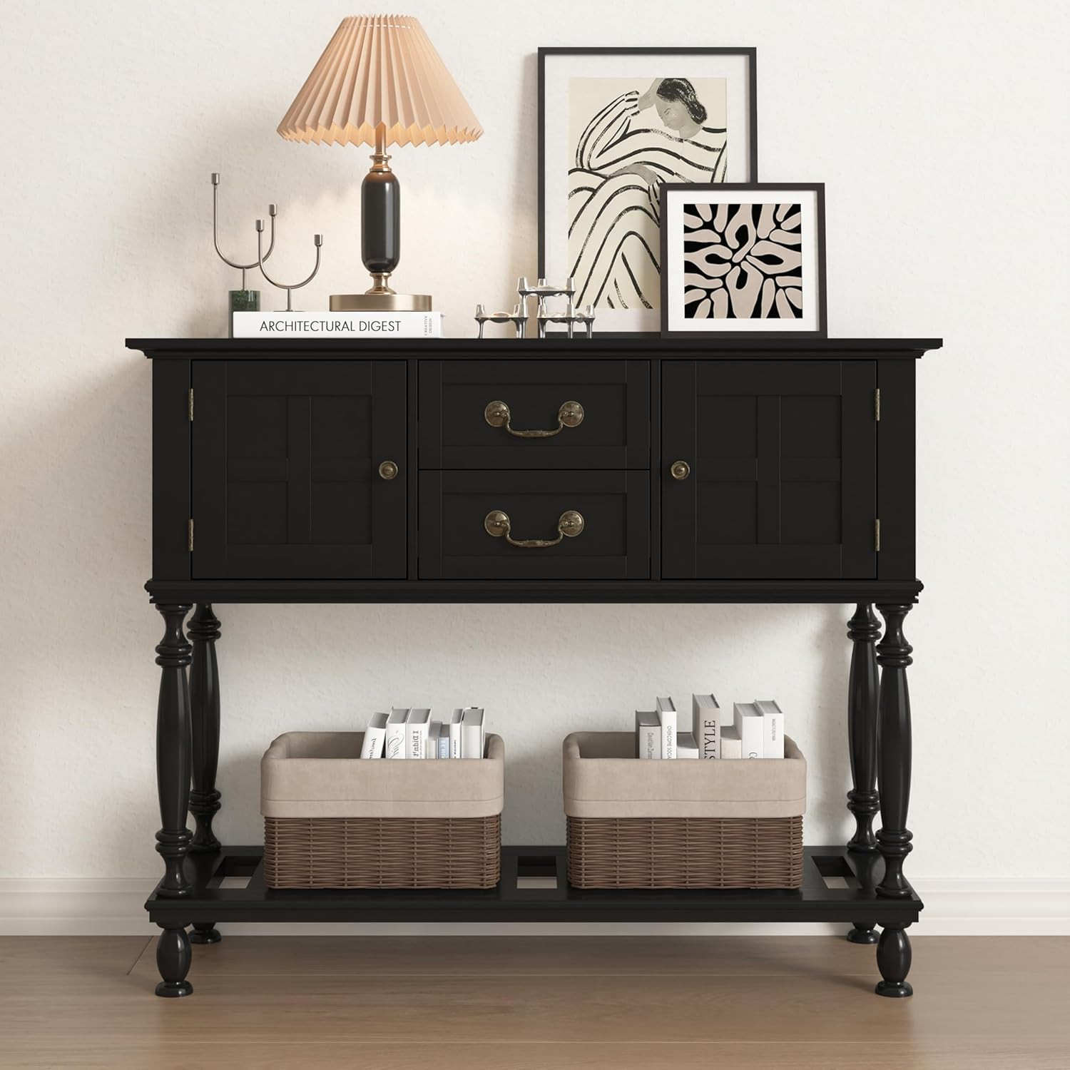 Console Table with Drawers, Black Vintage Entryway Tables with Storage and Shelf, Hallway Table w... | Amazon (US)