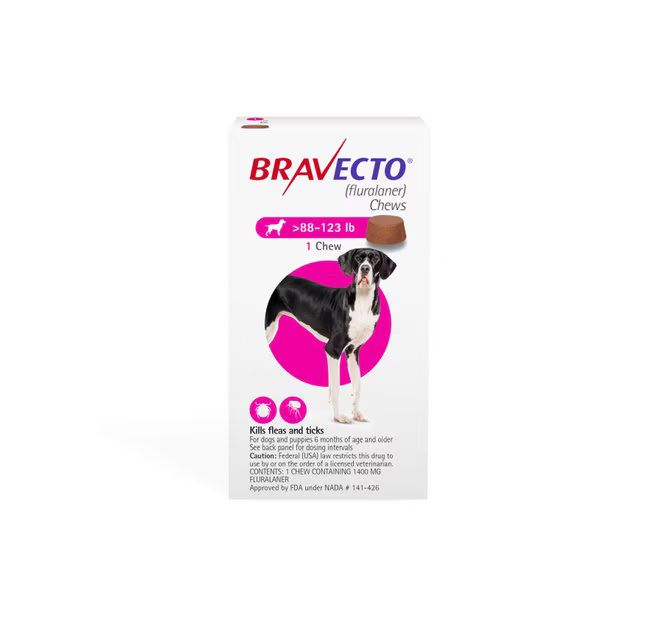 Bravecto Chew for Dogs, 88-123 lbs, (Pink Box) | Chewy.com
