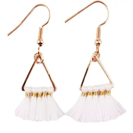 Women Bohemian Mini Fringe Tassels Gold Statement Hanging Earrings (White) | Walmart (US)