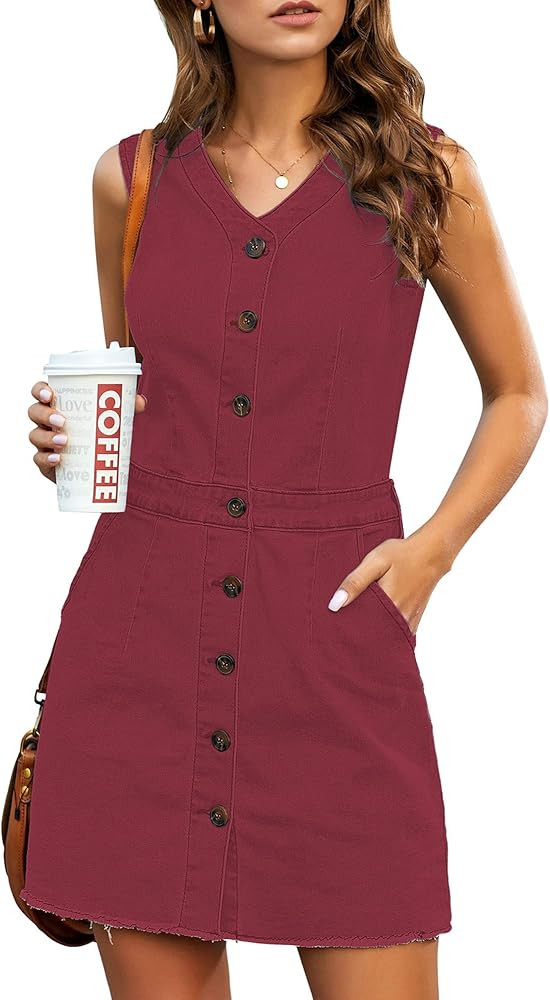 luvamia Women's Casual V Neck Sleeveless Jeans Button Down Denim Short Dress | Amazon (US)