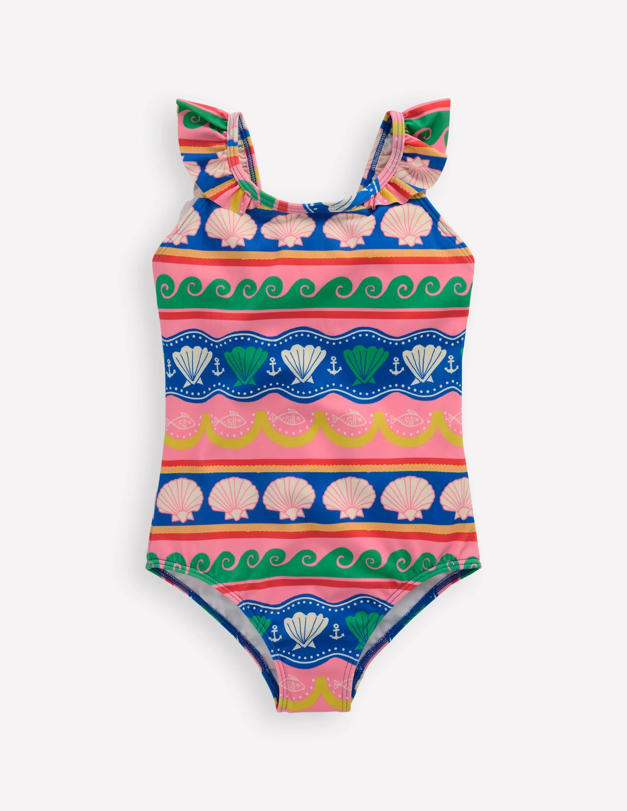 Hallie Frill Strap Swimsuit-Multi Sea Shell Stripe | Boden (US)