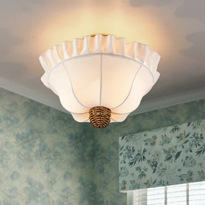 2-Light Ruffled Bowl Fabric Semi Flush Mount | Wayfair North America