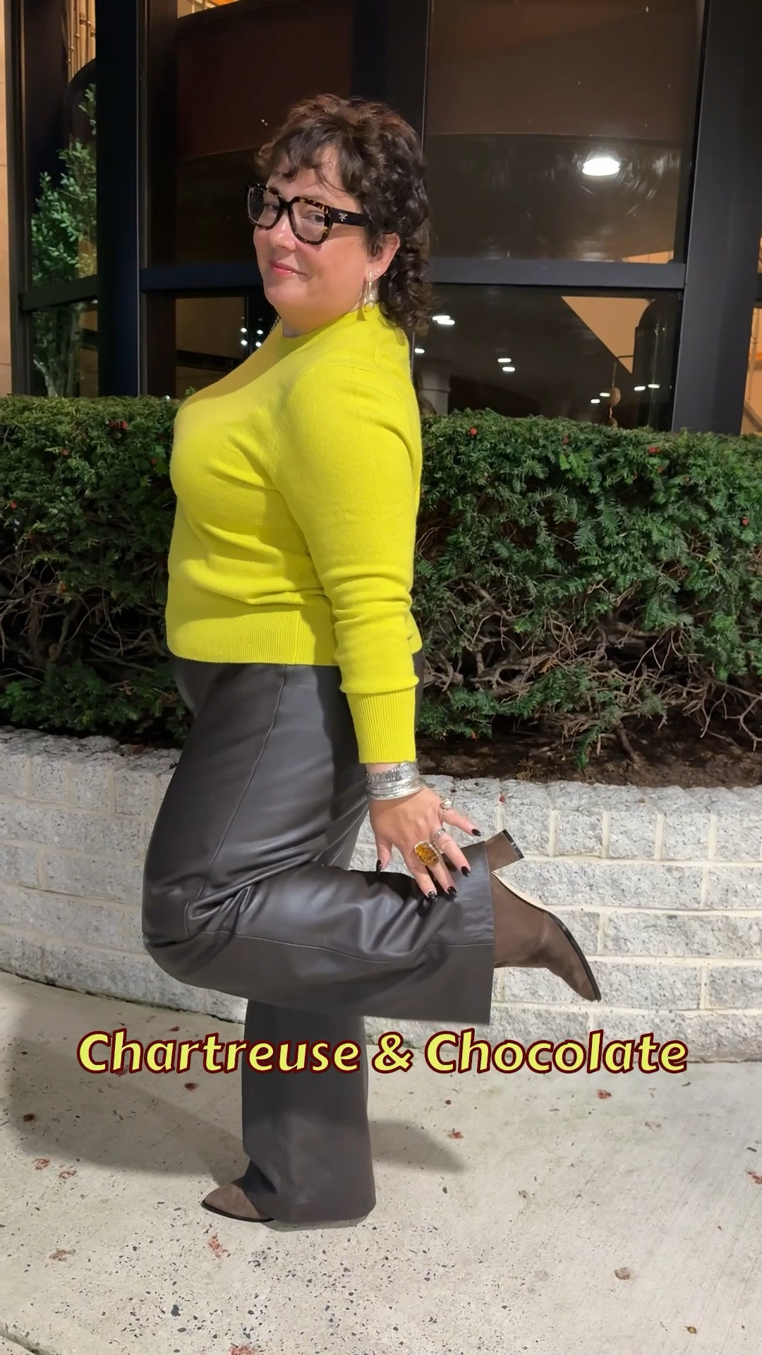 Cashmere sweater (large) and real leather pants (16 petite) with super comfy sock booties that come in widths and were designed by a podiatrist! The bag is old and coincidentally matches; I did find sale in the chocolate brown to continue this popular color combination trend for the season! 

#LTKPetite #LTKOver40 #LTKMidsize