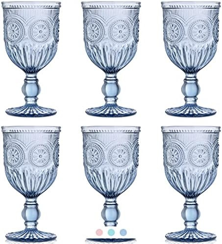 Blue Wine Glasses set of 6 blue glass goblets blue glasses drinking wine glass set for lovers of ... | Amazon (US)