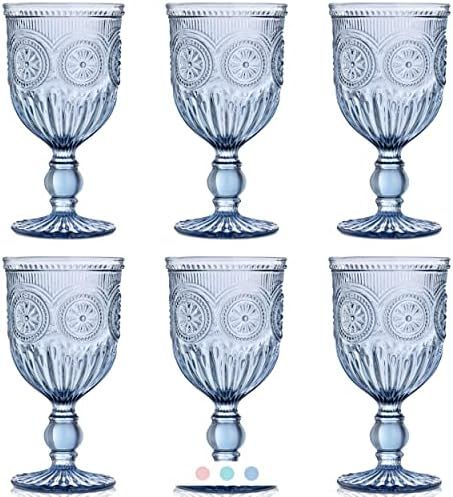 Blue Wine Glasses set of 6 blue glass goblets blue glasses drinking wine glass set for lovers of ... | Amazon (US)