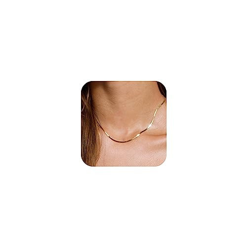 Tewiky Gold Herringbone Necklace for Women, Dainty Gold Snake Chain Necklaces 14k Gold Plated Thin Gold Choker Necklaces for Women Trendy Minimalist 2mm Gold Necklace Jewelry Gifts for Her | Amazon (US)