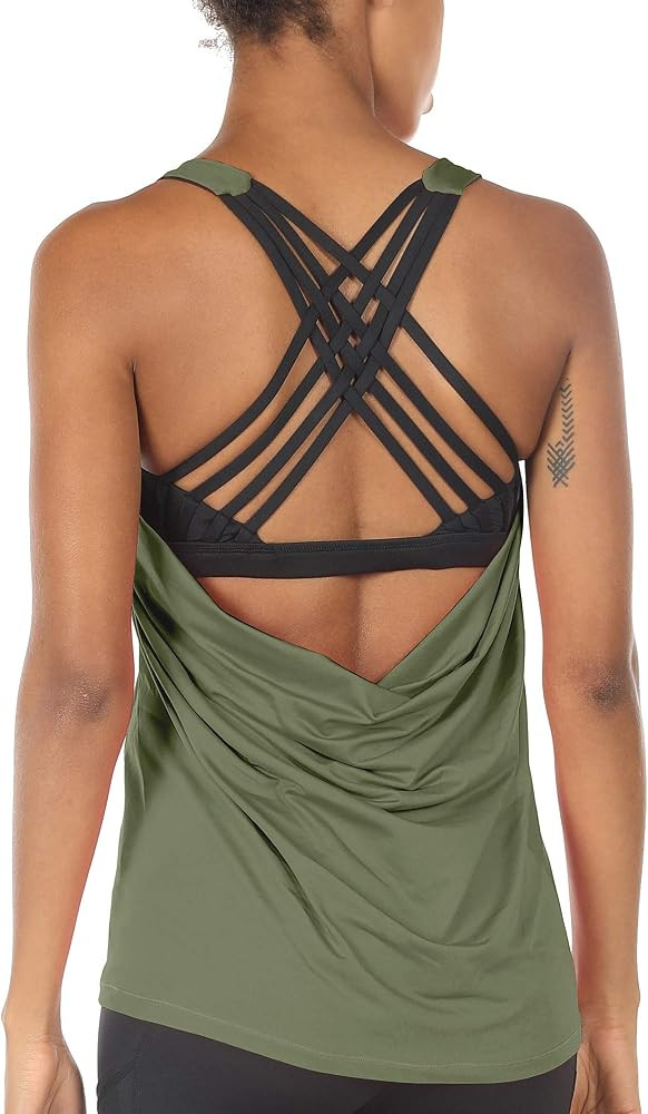 icyzone Women's Open Back Workout Athletic Yoga Tank Tops with Built in Bra | Amazon (US)