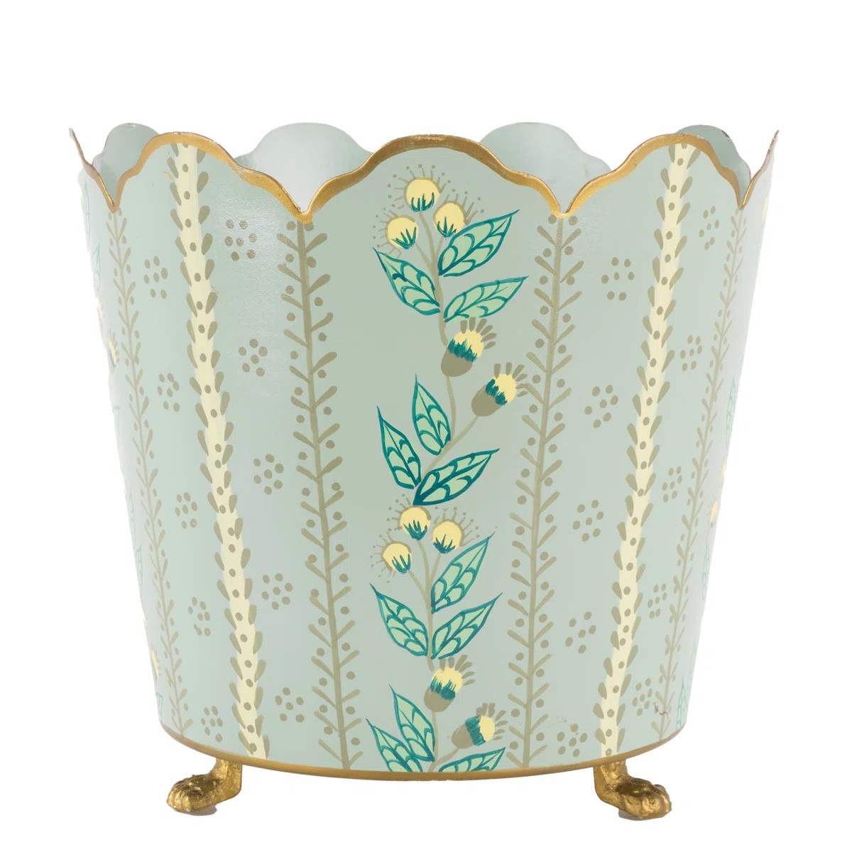 Green & Gold Floral Scalloped Bucket Tole Planter, Large | Wayfair North America