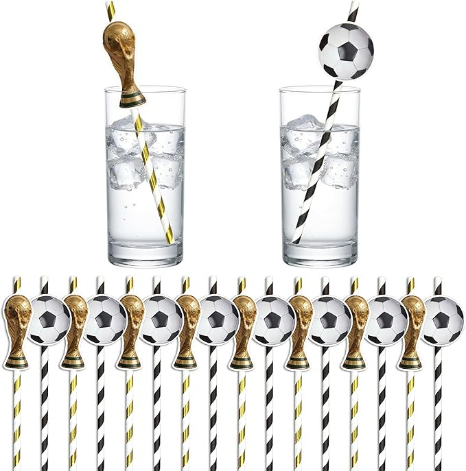 World Soccer Cup 2026 Party Decorations Disposable Paper Straws - 16 pcs Soccer Themed Biodegrada... | Amazon (US)