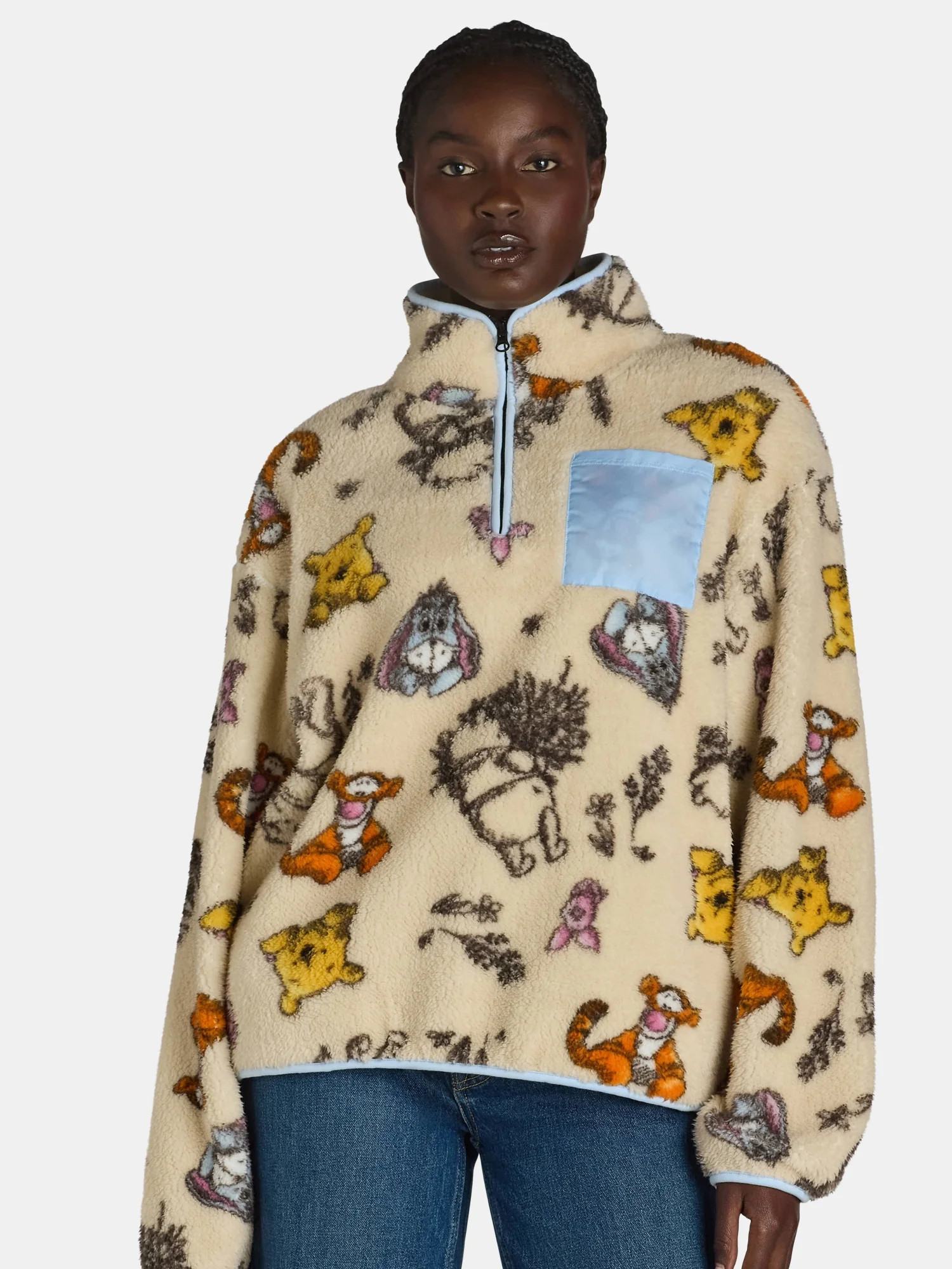 Winnie the Pooh Women’s Quarter Zip Print Fleece Sweatshirt, Sizes XXS-XXL | Walmart (US)