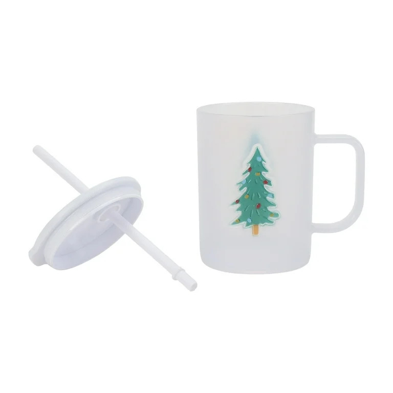 20 Ounce White Frosted Acrylic Christmas Mug with Lid and Straw, by Holiday Time | Walmart (US)