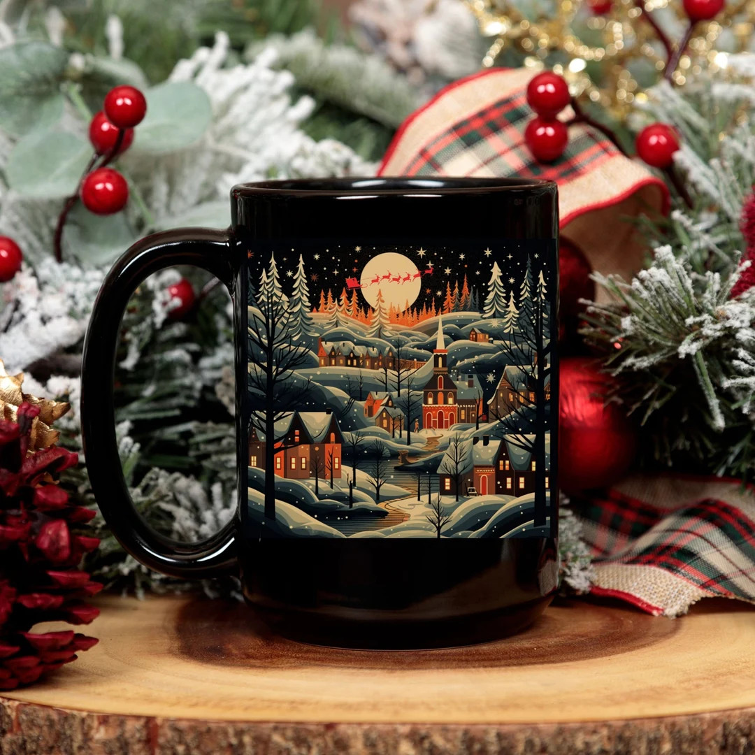 Christmas Village Mug, Christmas Eve Mug, Santa Claus Sleigh, Holiday Mug, Seasonal Mug, Gift Mug... | Etsy (US)