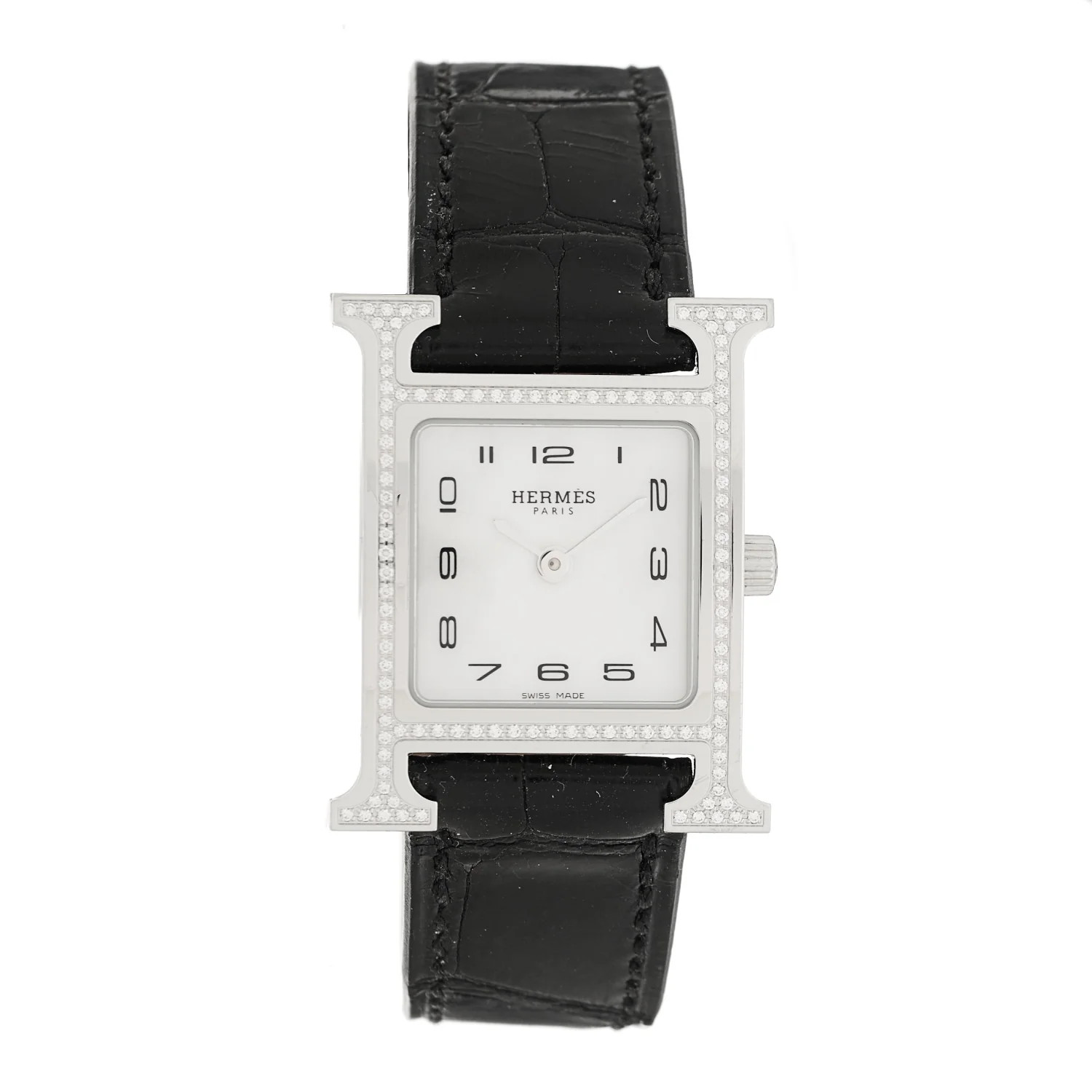 Stainless Steel Alligator Diamond Bezel Mother of Pearl 21mm Heure H Hour Quartz Watch Noir | FASHIONPHILE (US)