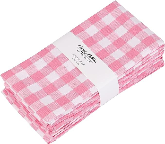 Kitchen Towels Pink Classic Dish Towels Dishcloths Set Kitchen Rags|Gingham Checks Pantry Kitchen... | Amazon (US)