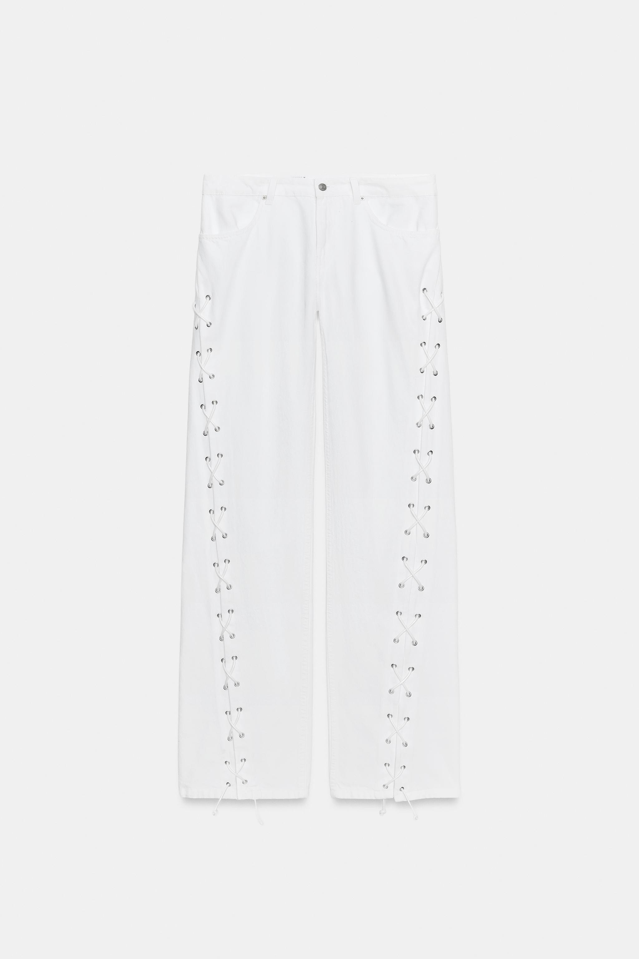 MID-WAIST TRF STRAIGHT-LEG LACE-UP JEANS | Zara UK