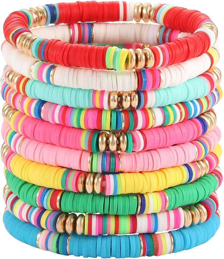 Boderier Heishi Beaded Bracelets for Women Colorful Rainbow Vinyl Disc Bead Stretch Bracelet Stackab | Amazon (US)