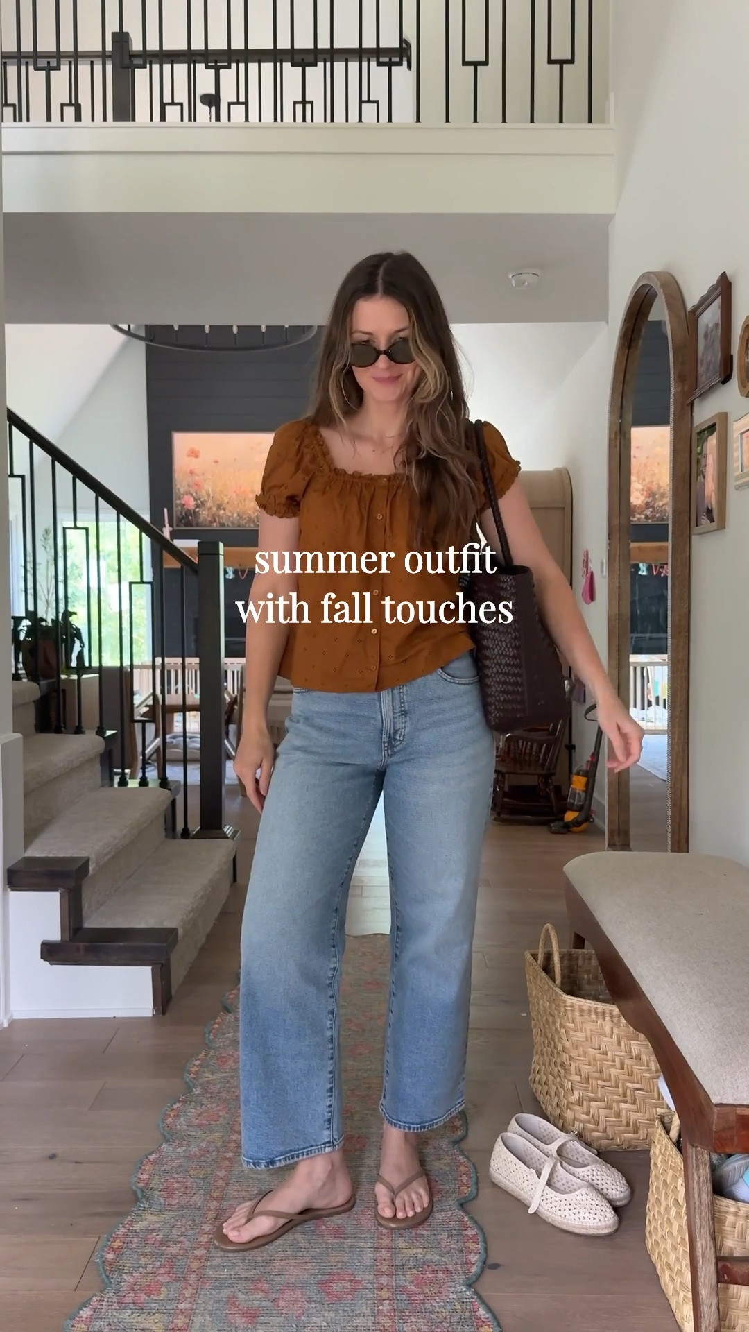 wearing a small in top, love everything about it, also comes in a few colors! Jeans are some of my favorite for years pre pregnancy and just got them in a bigger size postpartum, wearing a 28!

Summer outfit, early fall outfit

#LTKootd