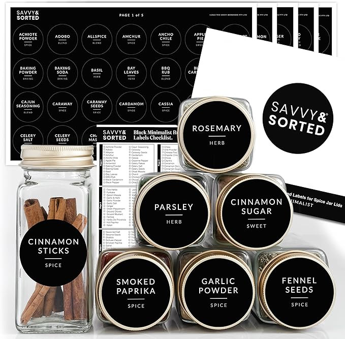 SAVVY & SORTED Spice Labels, 140 Round Waterproof Kitchen Labels for Spice Jars, Spice Organizati... | Amazon (US)
