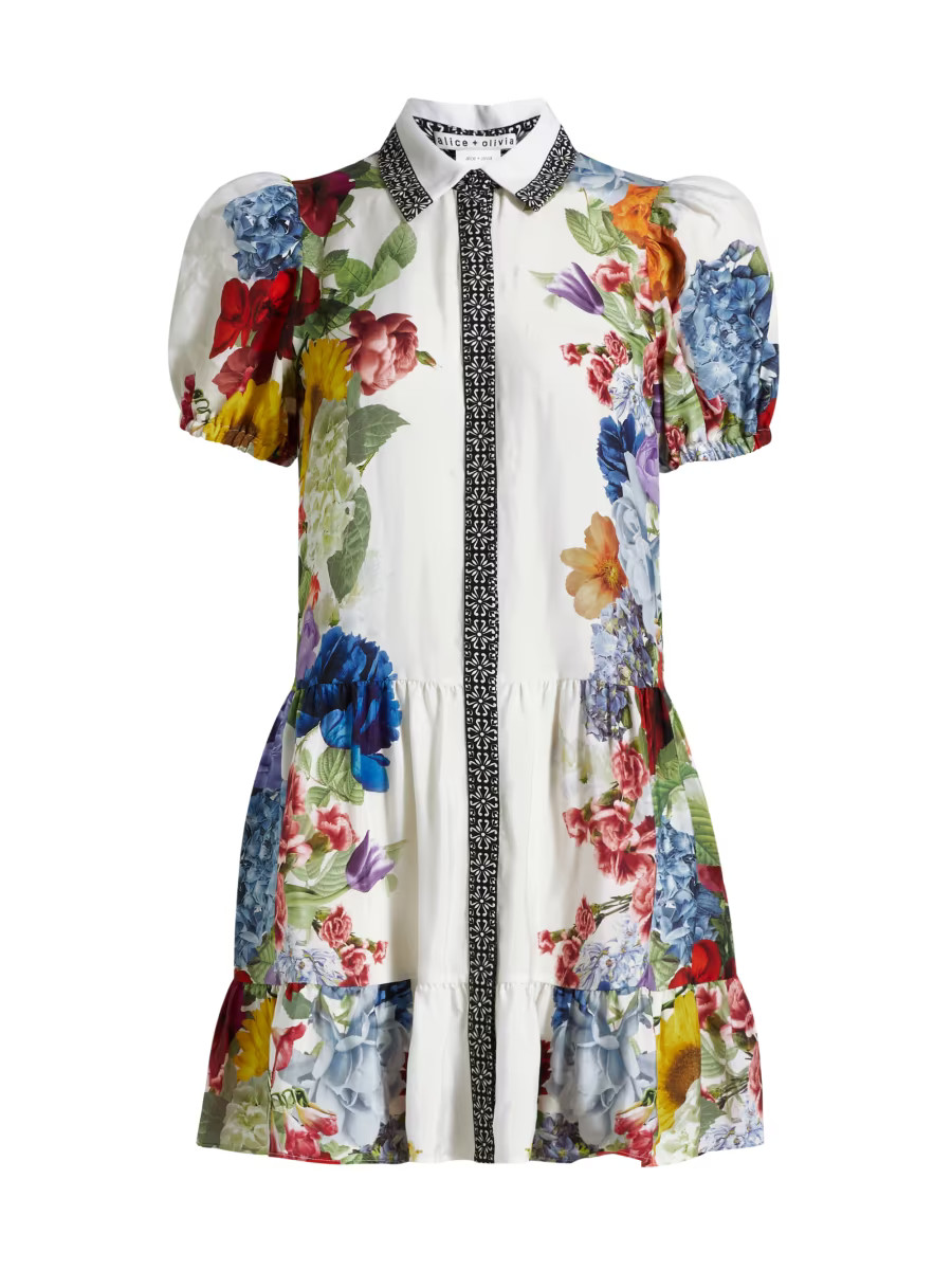 Claire Floral Puff-Sleeve Mini Shirtdress | Saks Fifth Avenue