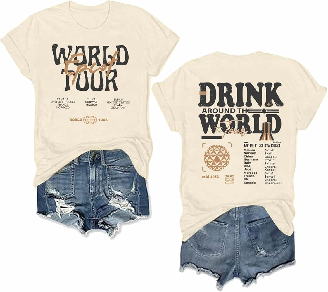 DIOMMELL Drink Around The World T-Shirt World Tour Round Neck Shirt Holiday Shirts | Amazon (US)