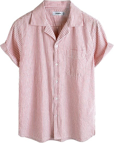 VATPAVE Mens Striped Summer Shirt Casual Button Down Short Sleeve Beach Shirts Cotton Shirts for ... | Amazon (US)
