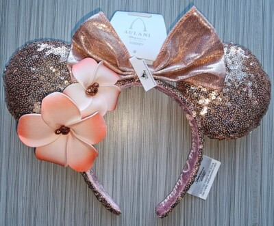 Disney Aulani Hawaii Plumeria Minnie Mouse Rose Gold Sequined Ear Headband NWT | eBay | eBay US