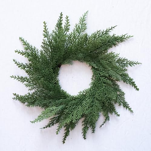 Vita Domi 12" Faux Cedar Wreath, Christmas Wreaths for Front Door Outside, Green Wreath Christmas, Window Wreaths, Real Touch Norfolk Pine Wreath, Evergreen Wreath, Cypress Norfolk Wreath for Chairs | Amazon (US)