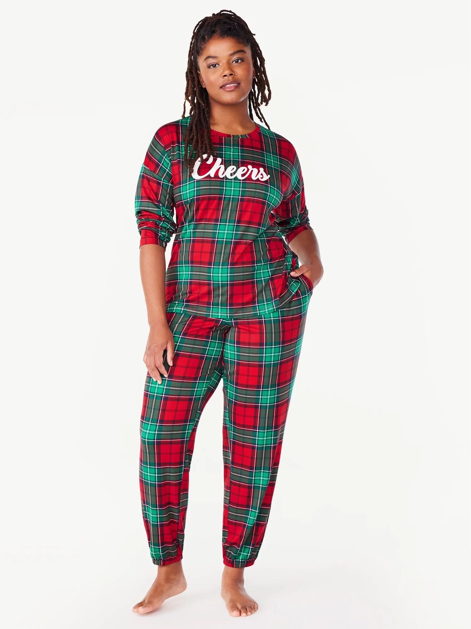 Joyspun Women’s Long Sleeve Tee and Joggers, 2-Piece Pajama Set, Sizes S-3X - Walmart.com | Walmart (US)
