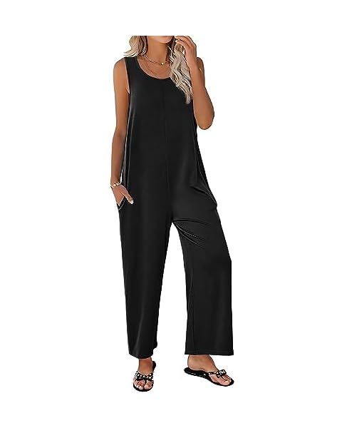 snugwind Womens Casual Sleeveless Strap Loose Adjustable Jumpsuits Stretchy Long Pants Romper wit... | Amazon (US)