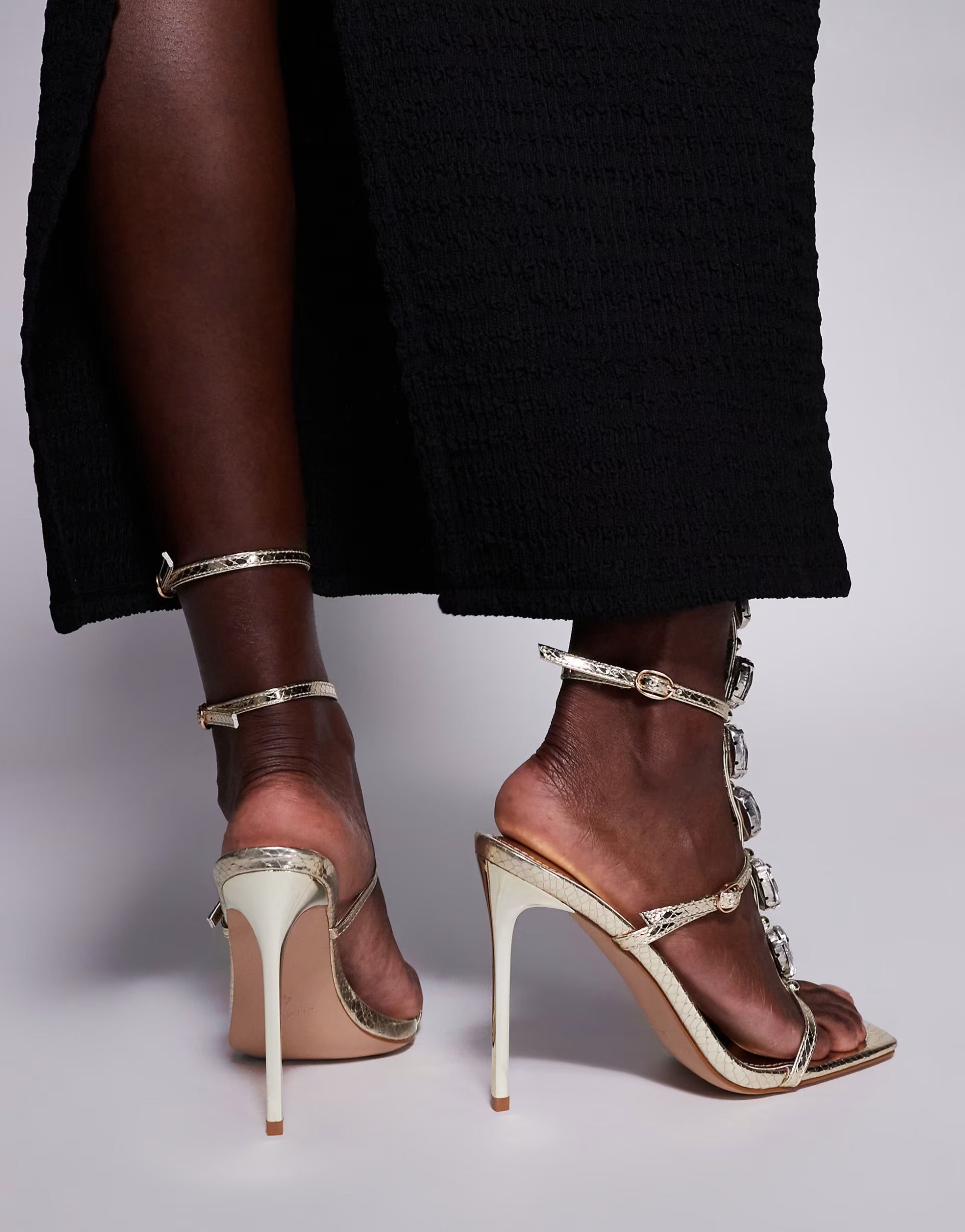 Simmi London Leamy barely there heeled sandals with buckle details in gold | ASOS (Global)