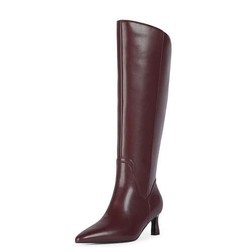 VIUGJNEX Tall Burgundy Boots for Women Pointed Toe Womens Knee High Boots Kitten Low Heeled Boot for Women Cute Long Fall Boot with Side Zipper Size 11 | Amazon (US)