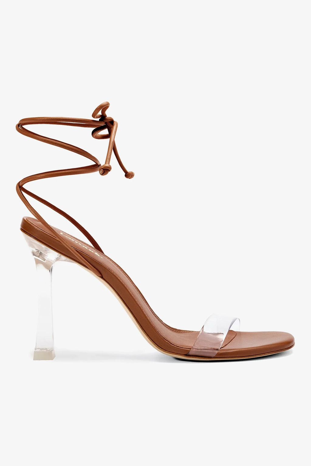Gloria Sandal In Caramel Leather and Vinyl | Larroude