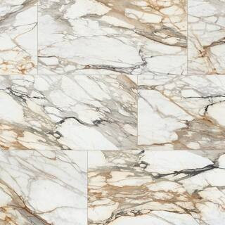 Daltile Wenrose Calacatta Topaz 24 in. x 48 in. Polished Porcelain Marble Look Floor and Wall Til... | The Home Depot