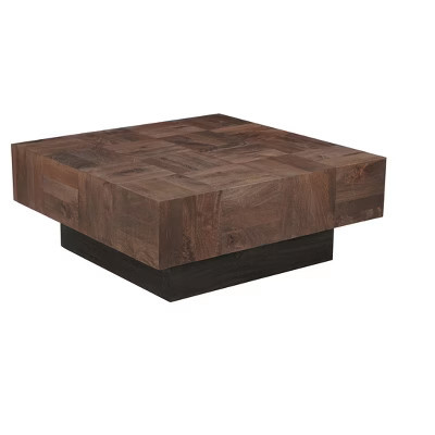 HomeRoots 40" Dark Brown and Black Solid Wood Square Block Coffee Table | Target
