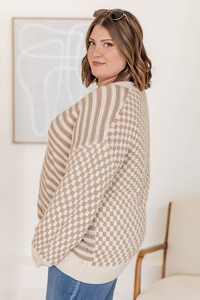 Time To Waste Beige Checkered and Striped Cardigan | Pink Lily