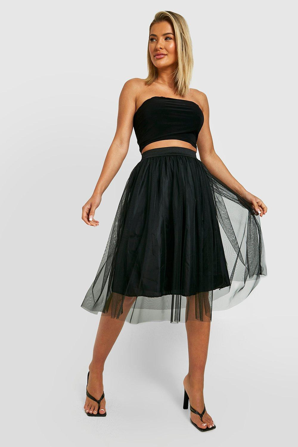 Womens Tulle Mesh Midi Skirt - Black - 8 | Boohoo.com (US & CA)