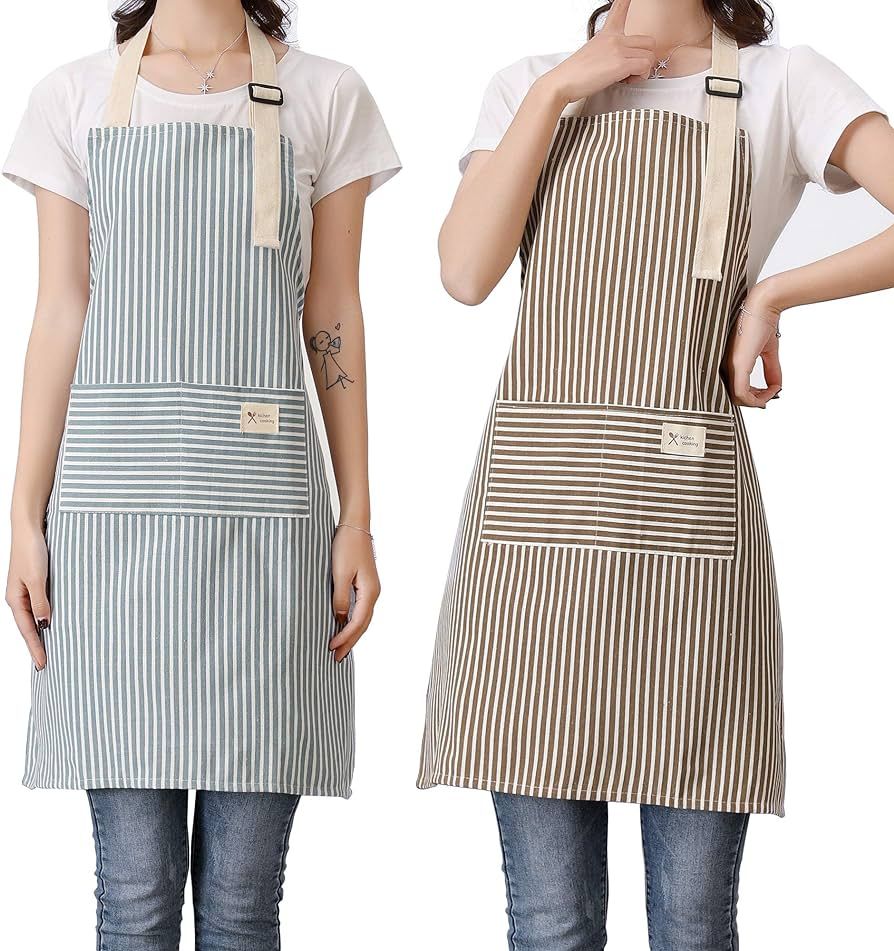 Lofekea Aprons 2 Pack Adjustable Bib Aprons with 2 Pockets Cotton Linen Cooking Kitchen Chef Apro... | Amazon (US)