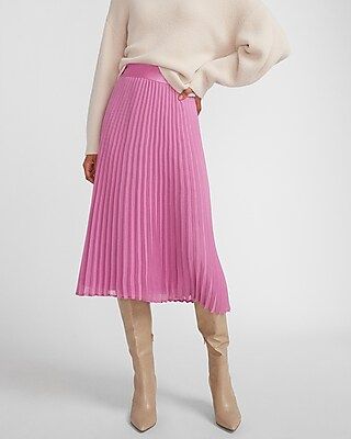 High Waisted Pleated Midi Skirt Pink Women's XXS | Express