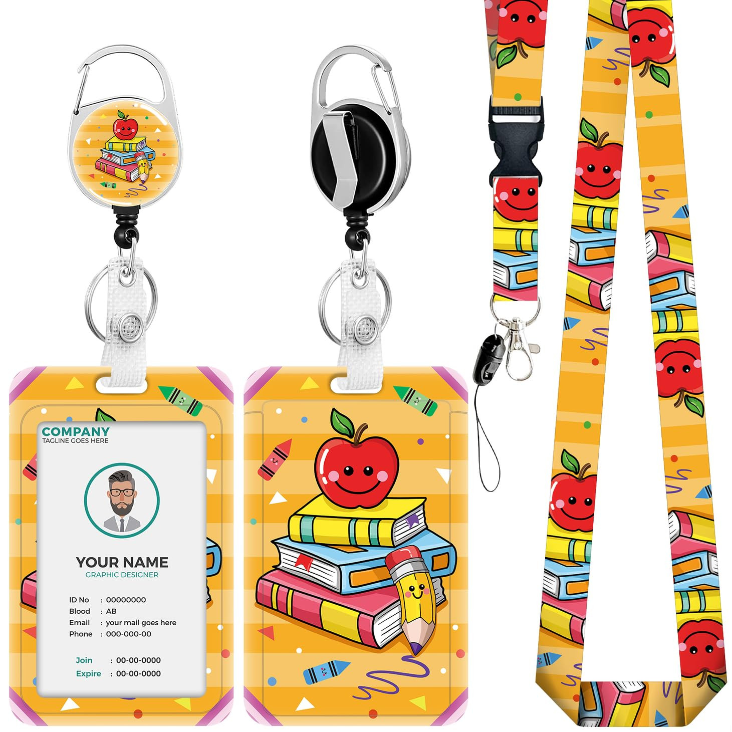 Teacher Lanyards for Id Badges Ajustable, Cute Apple Badge Reel Heavy Duty with Carabiner Clip, F... | Amazon (US)
