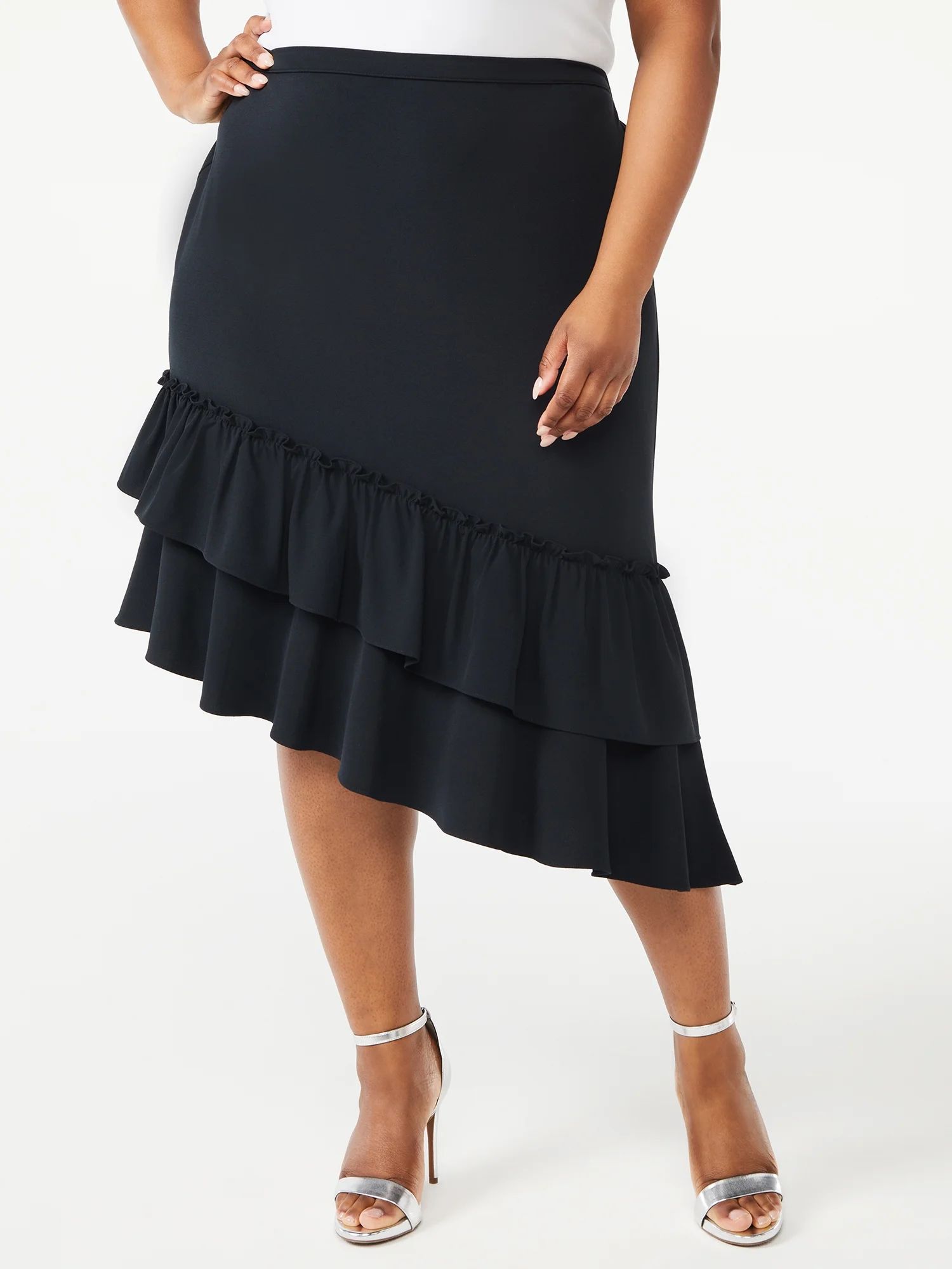 Sofia Jeans by Sofia Vergara Women's Plus Size Stretch Asymmetrical Double Ruffle Skirt | Walmart (US)