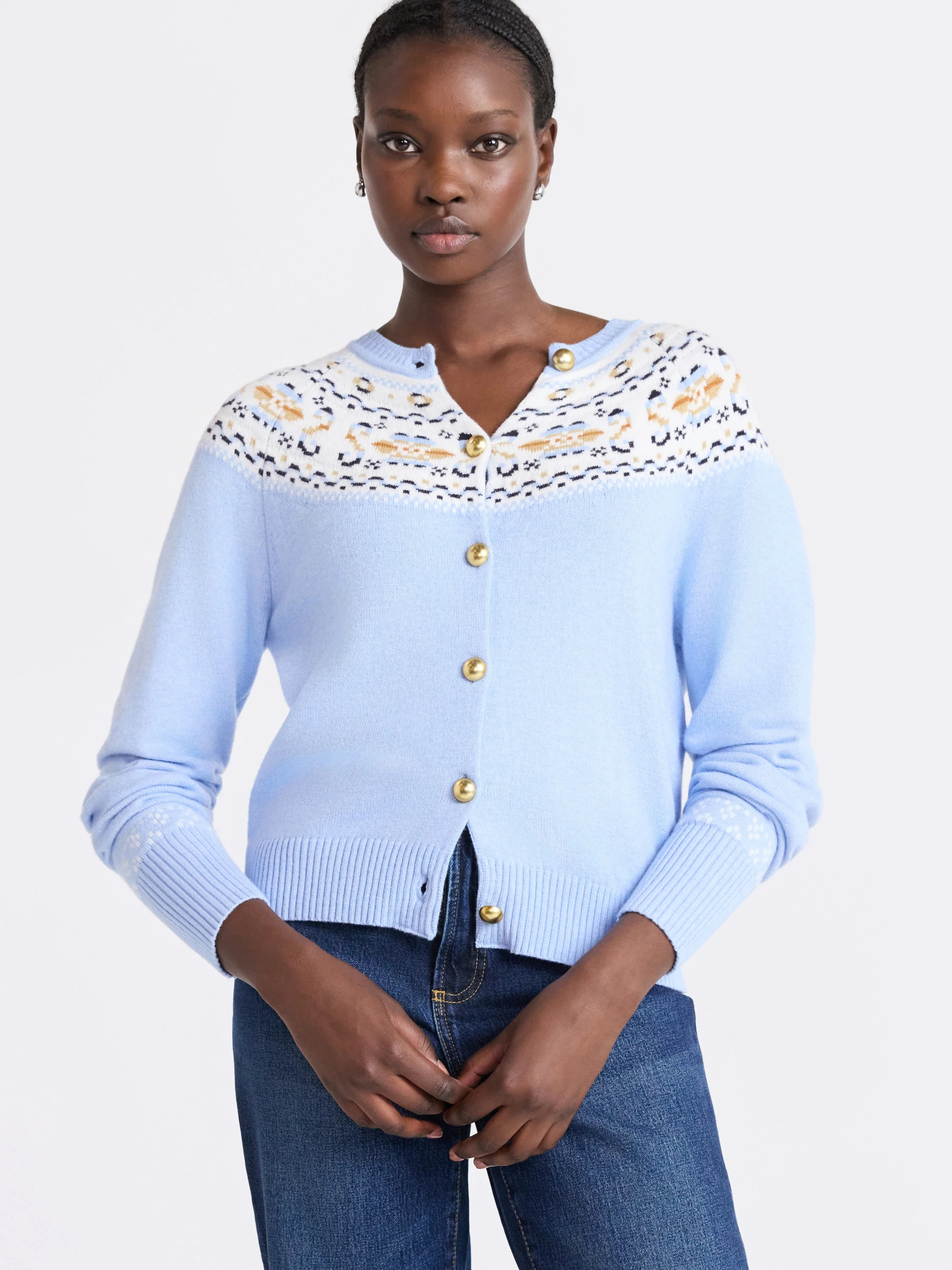 Free Assembly Women's Cozy Yarn Fair Isle Cardigan Sweater, Midweight, Sizes XS-XXL | Walmart (US)