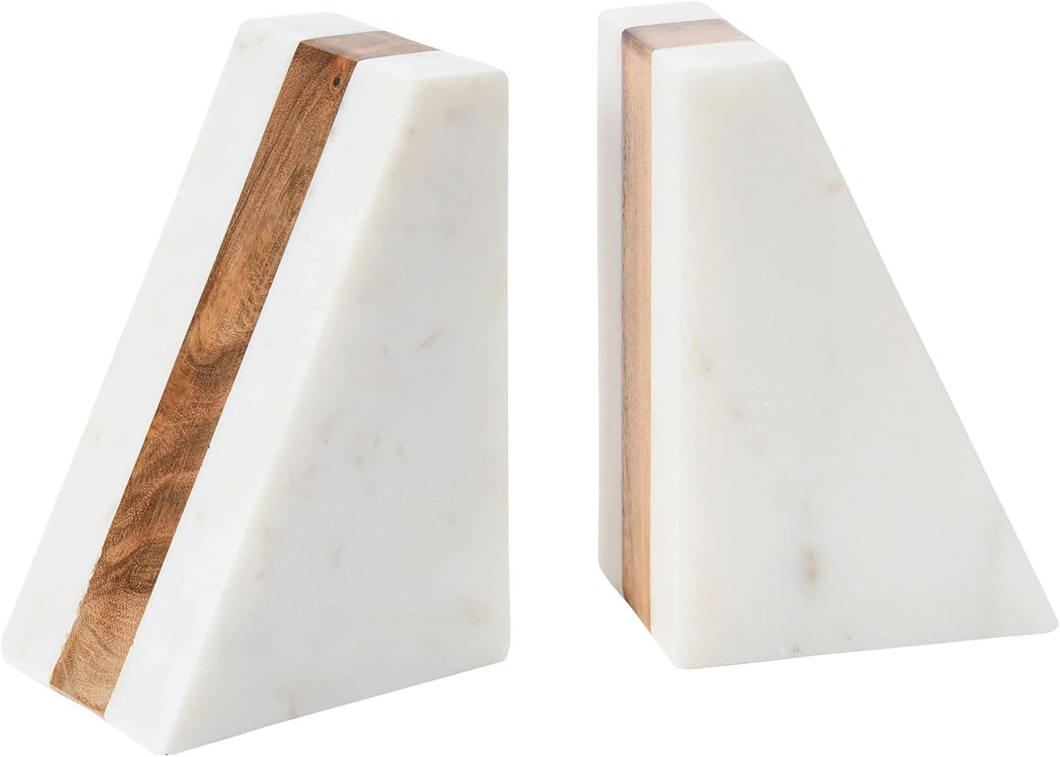 Main + Mesa Marble Geometric Bookends with Wood Inlay, White | Amazon (US)