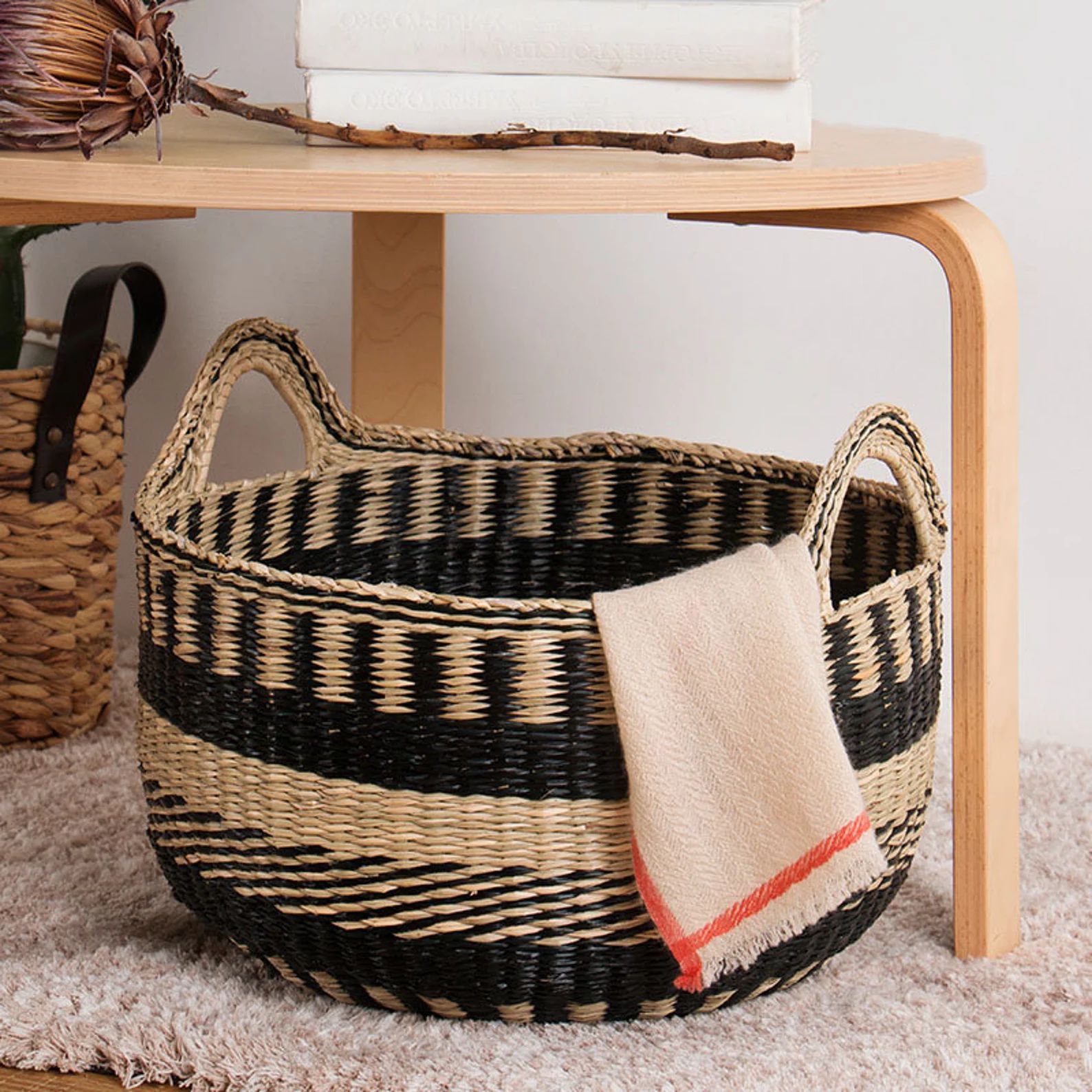 Handmade Round Woven Seagrass Home Storage Baskets | Wicker Basket with Arched Handles | Rustic N... | Etsy (US)