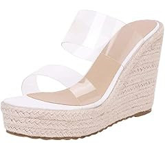 VARECOLA Women Slip On Clear Straps Espadrille Wedge Heel Sandals Slide Peep Toe Mule Platform Sa... | Amazon (US)