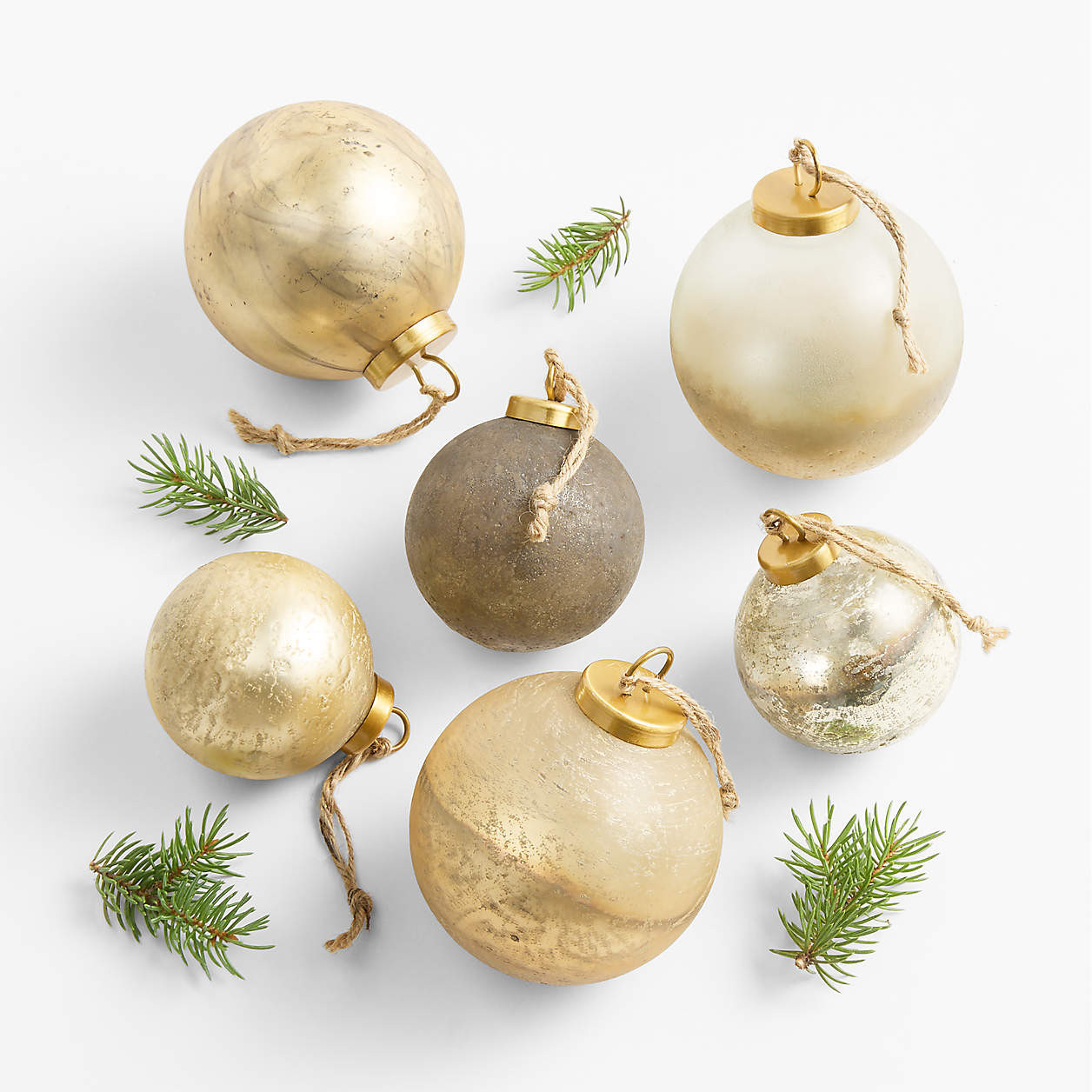 Textured Metallic Glass Ball Christmas Tree Ornaments, Set of 6 + Reviews | Crate & Barrel | Crate & Barrel