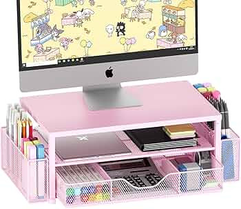 Desk Organizers and Accessories, 2-Tier Computer Monitor Stand Riser with Drawer and 2 Pen Holder... | Amazon (US)