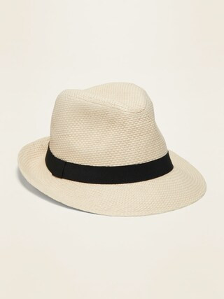 Straw Ribbon-Trim Fedora for Men | Old Navy (US)