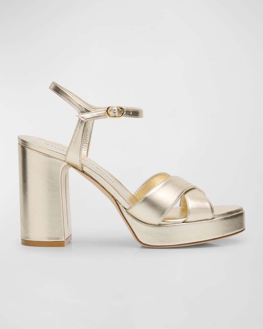 Stuart Weitzman Dayna Metallic Crisscross Platform Sandals | Neiman Marcus