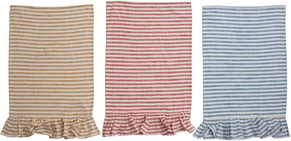Creative Co-Op Cotton Striped Ruffle, 3 Colors Tea Towels, 28" L x 18" W x 0" H, Multicolor | Amazon (US)